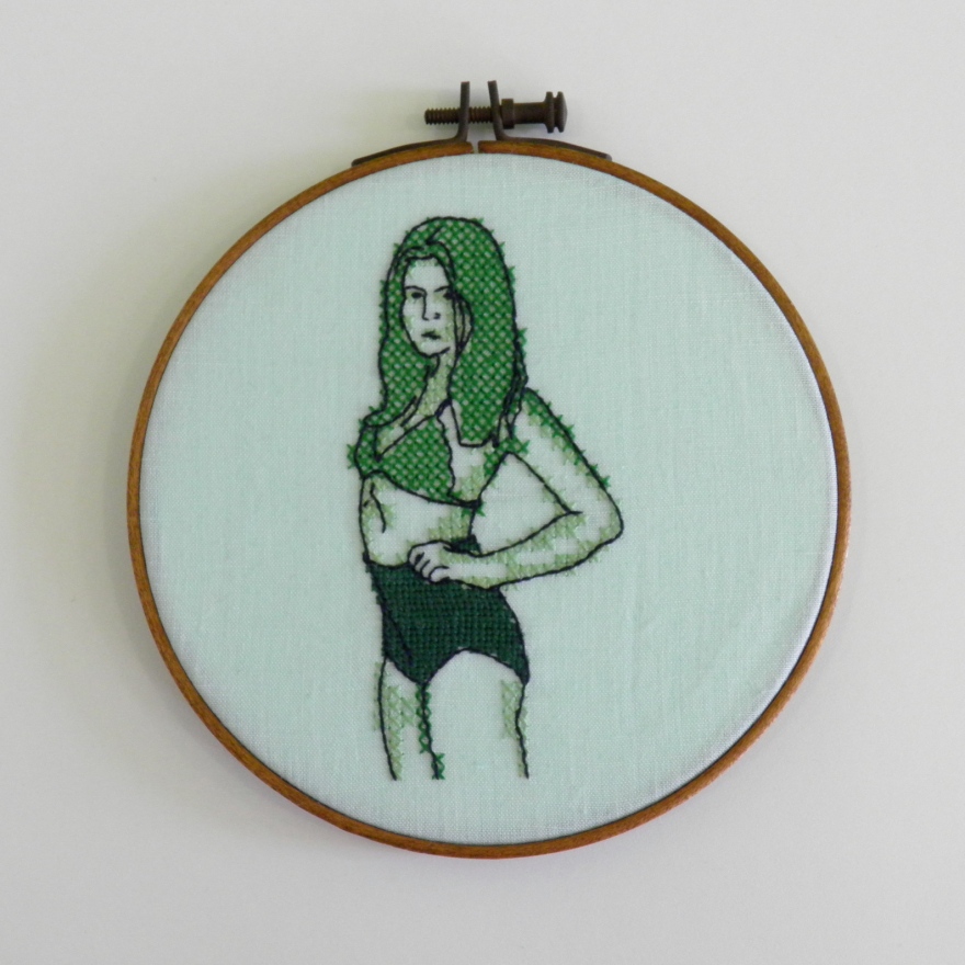 cross stitch embroidery lingerie lady green